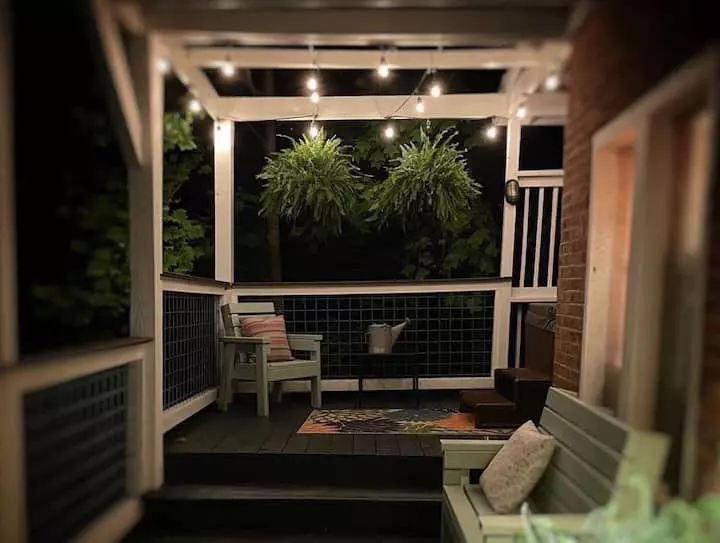 deck lit up at night