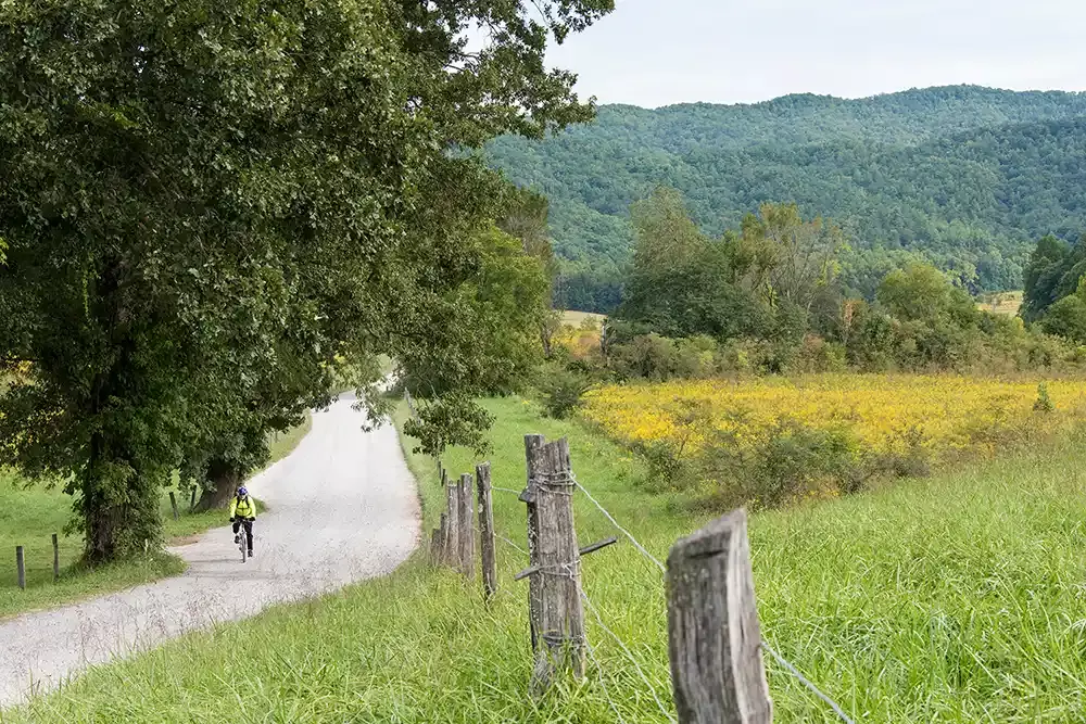 Biking Cades Cove in the Smoky Mountains.