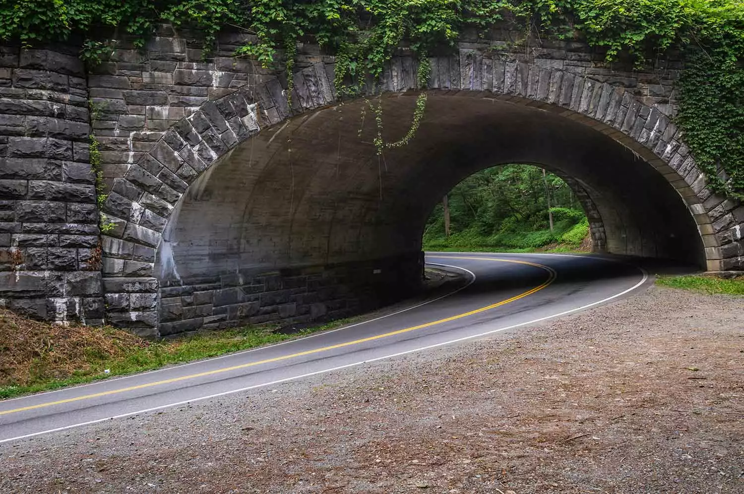 A tunnel on a windy road in the Great Smoky Mountain National Park in East Tennessee.